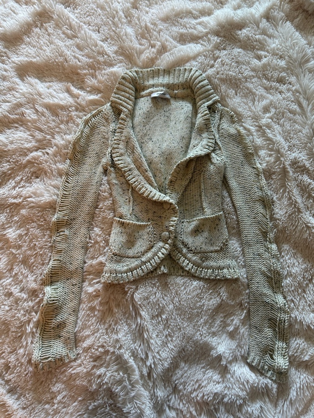Open-Front Cream Knit Shawl-Collar Cardigan